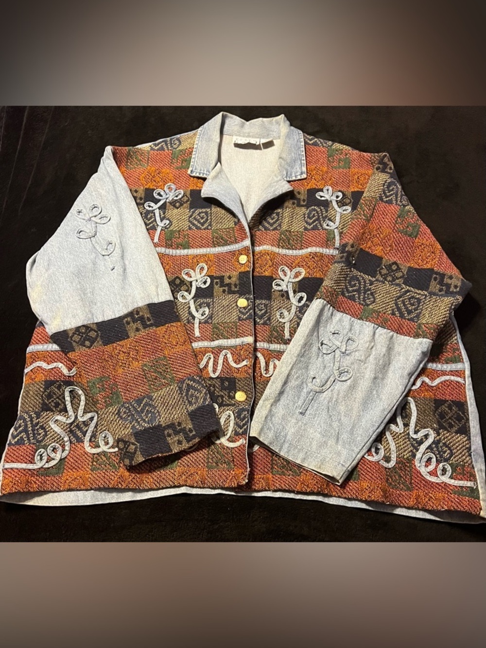 Vtg KEREN Hart Denim Tapestry Jacket, Retro Back to School, ABC, Teacher 4XL